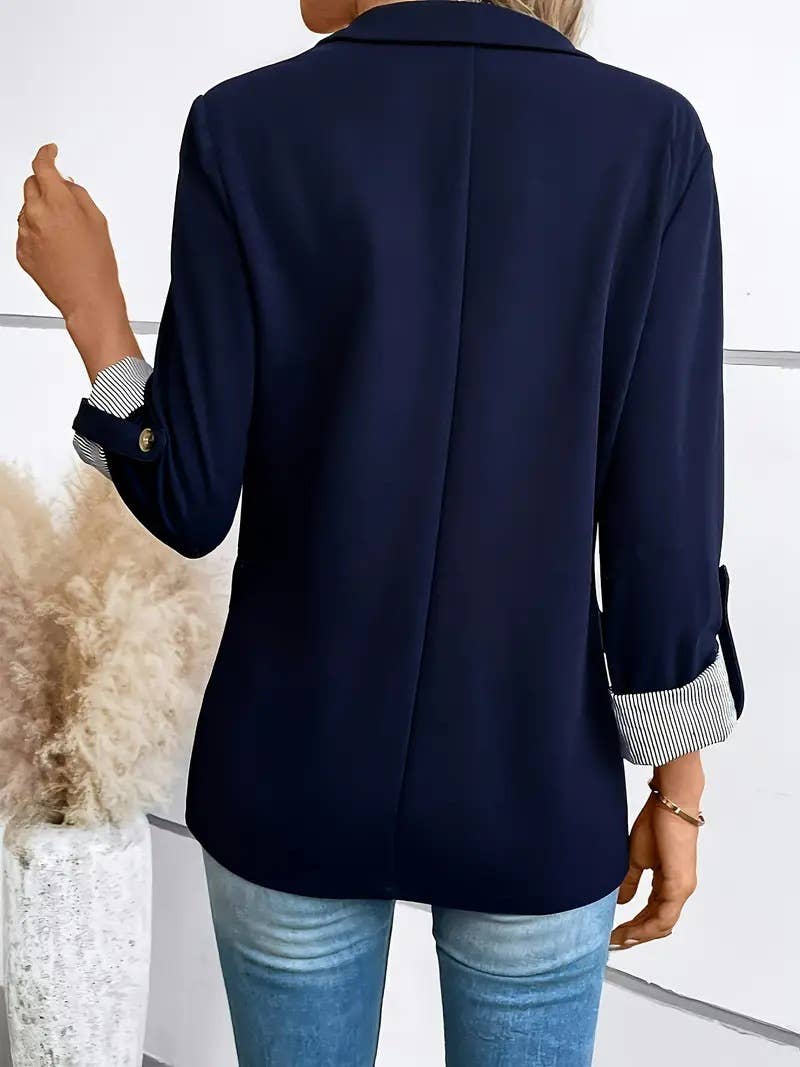 Classic Button-Up Roll Sleeve Blazer