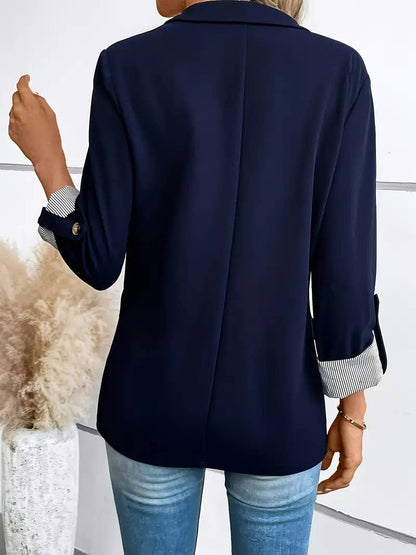 Classic Button-Up Roll Sleeve Blazer