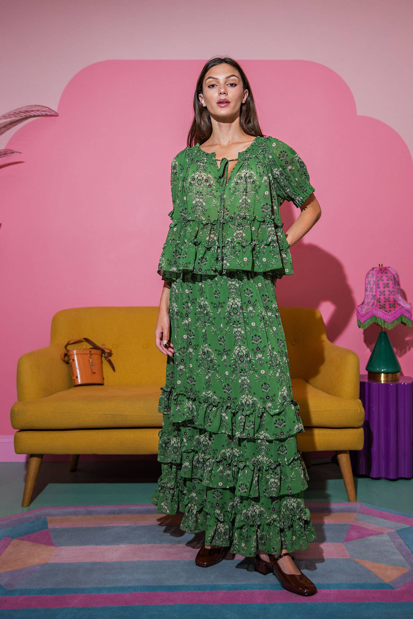 Garden Muse Ruffle Set | Puff Sleeve Top & Tiered Skirt