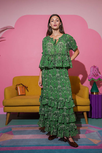 Garden Muse Ruffle Set | Puff Sleeve Top & Tiered Skirt