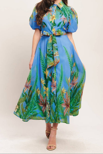 Blue Contemporary Printed Midi Dress