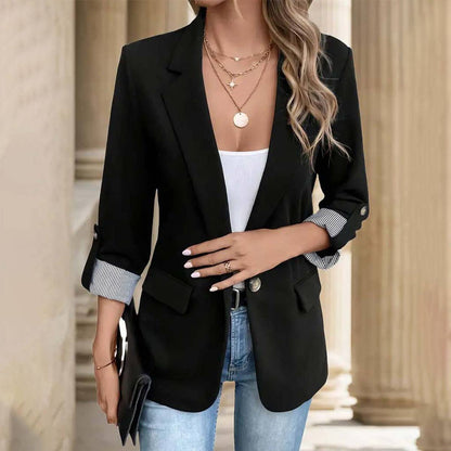 Classic Button-Up Roll Sleeve Blazer