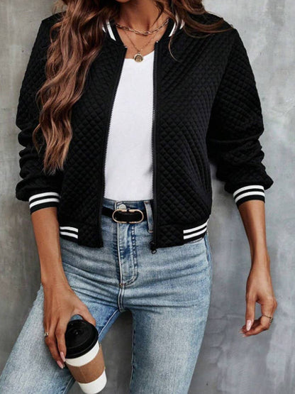 STAND-UP COLLAR PLAID ZIPPER BASEBALL JACKET