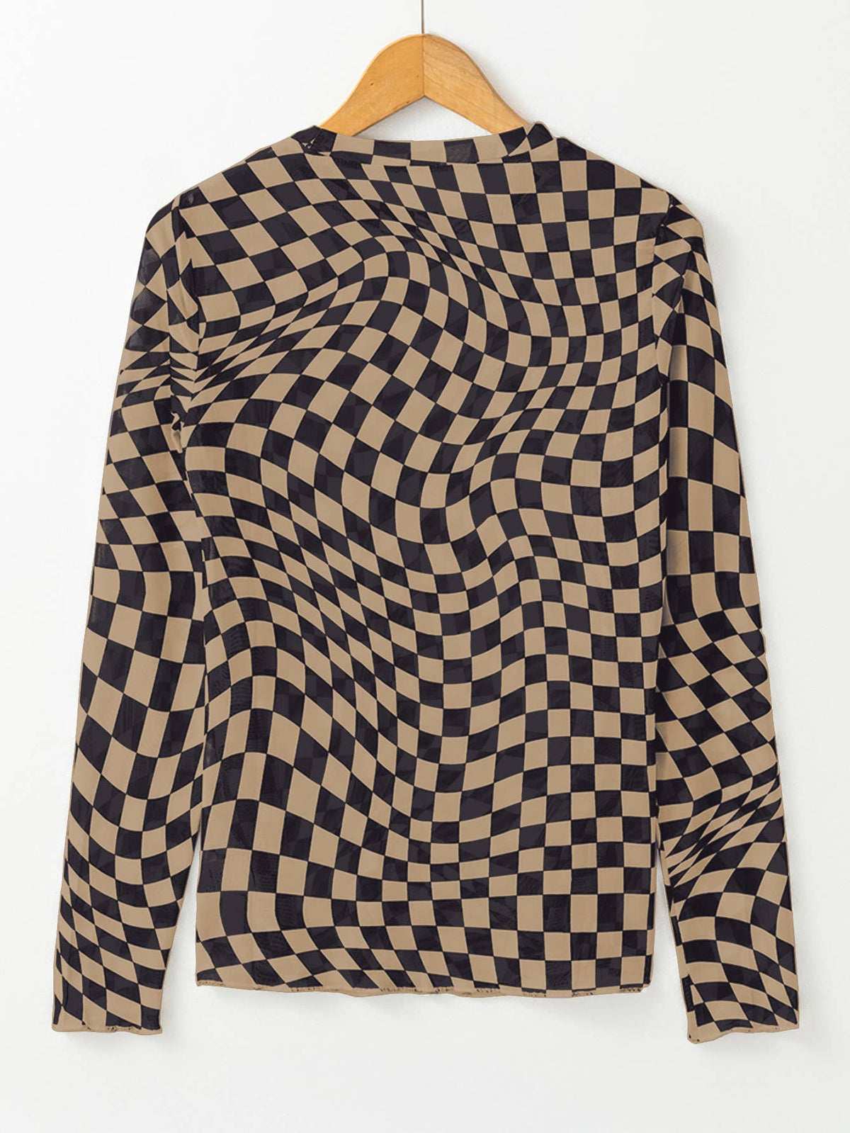 Checkered Mesh Mock Neck Top