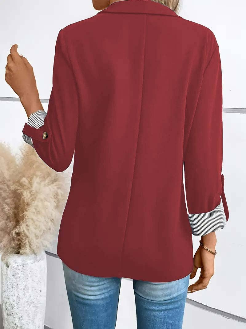 Classic Button-Up Roll Sleeve Blazer