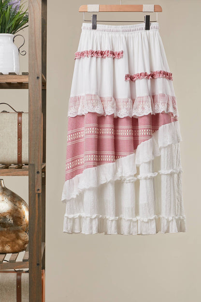 Gingham Lace Ruffle Skirt