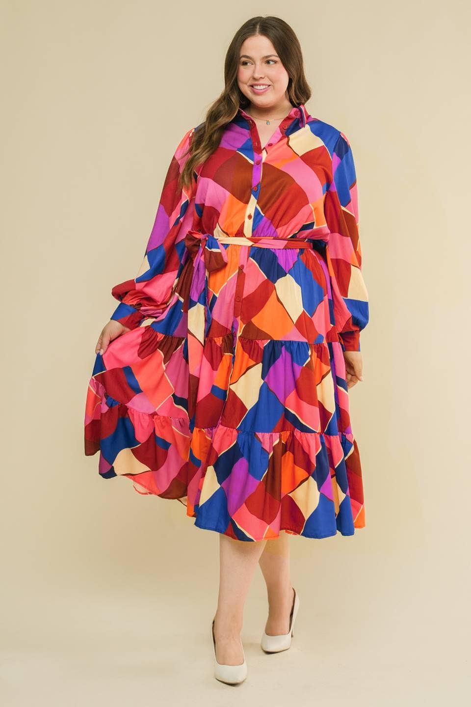A Printed Woven Midi Dress | Fuchsia Blue