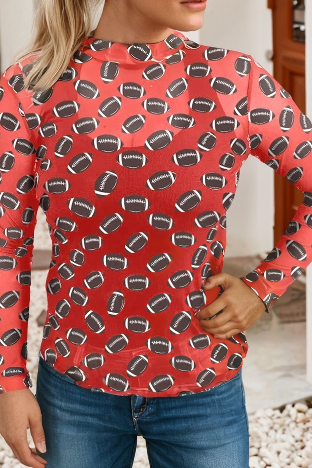 LDC Game Day Rugby Mesh Sheer Long Sleeve Top: Brown / M