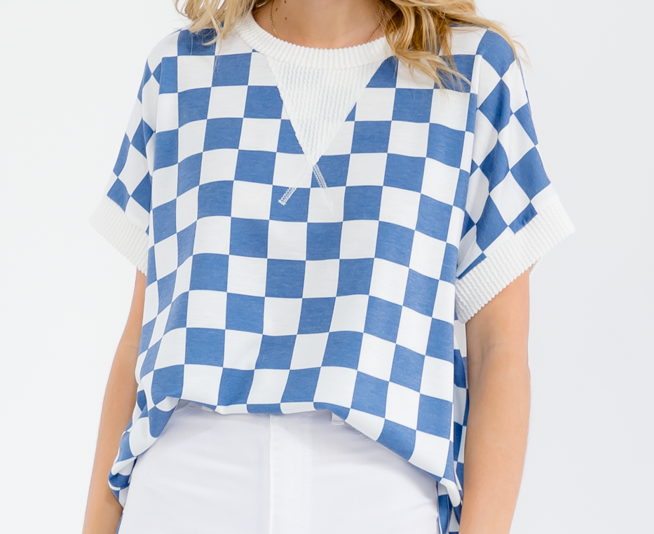 Checkered Print Short Sleeve Top