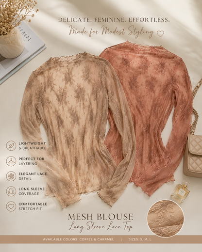 Mesh Blouse - Long Sleeve Lace Top