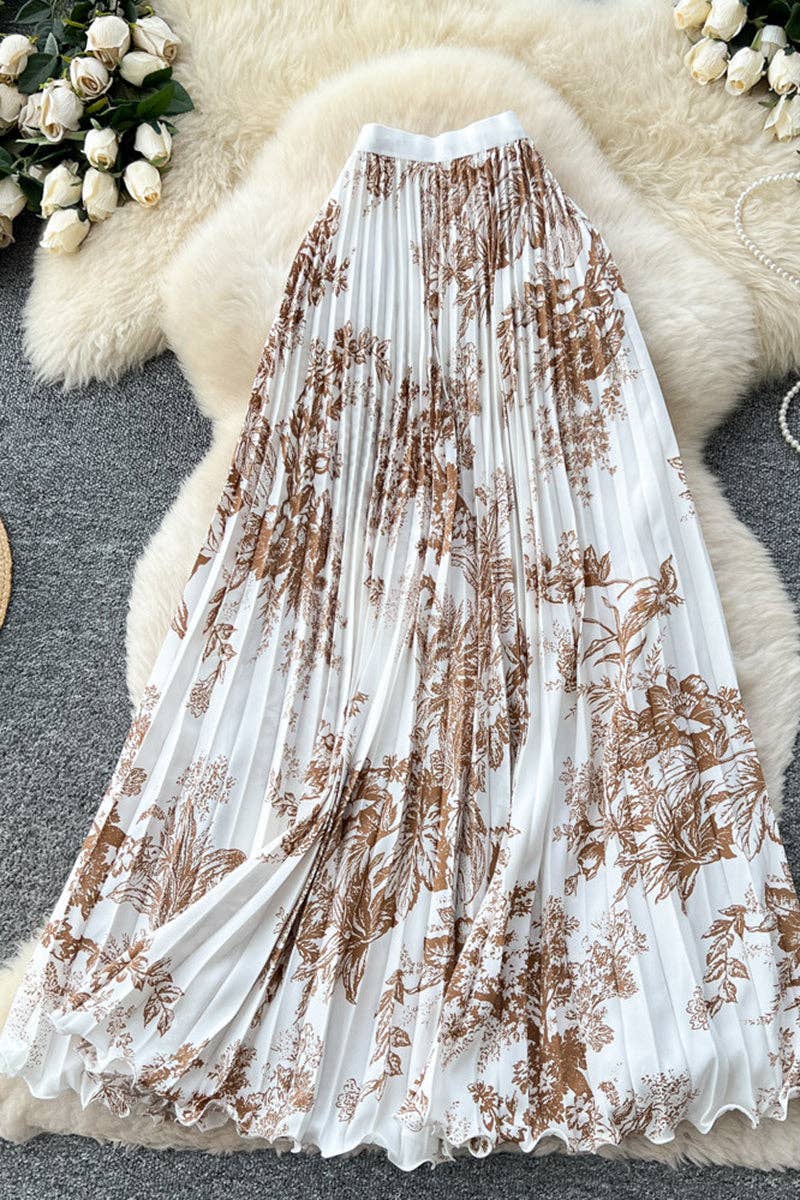 Floral Elegance Pleated Midi Skirt