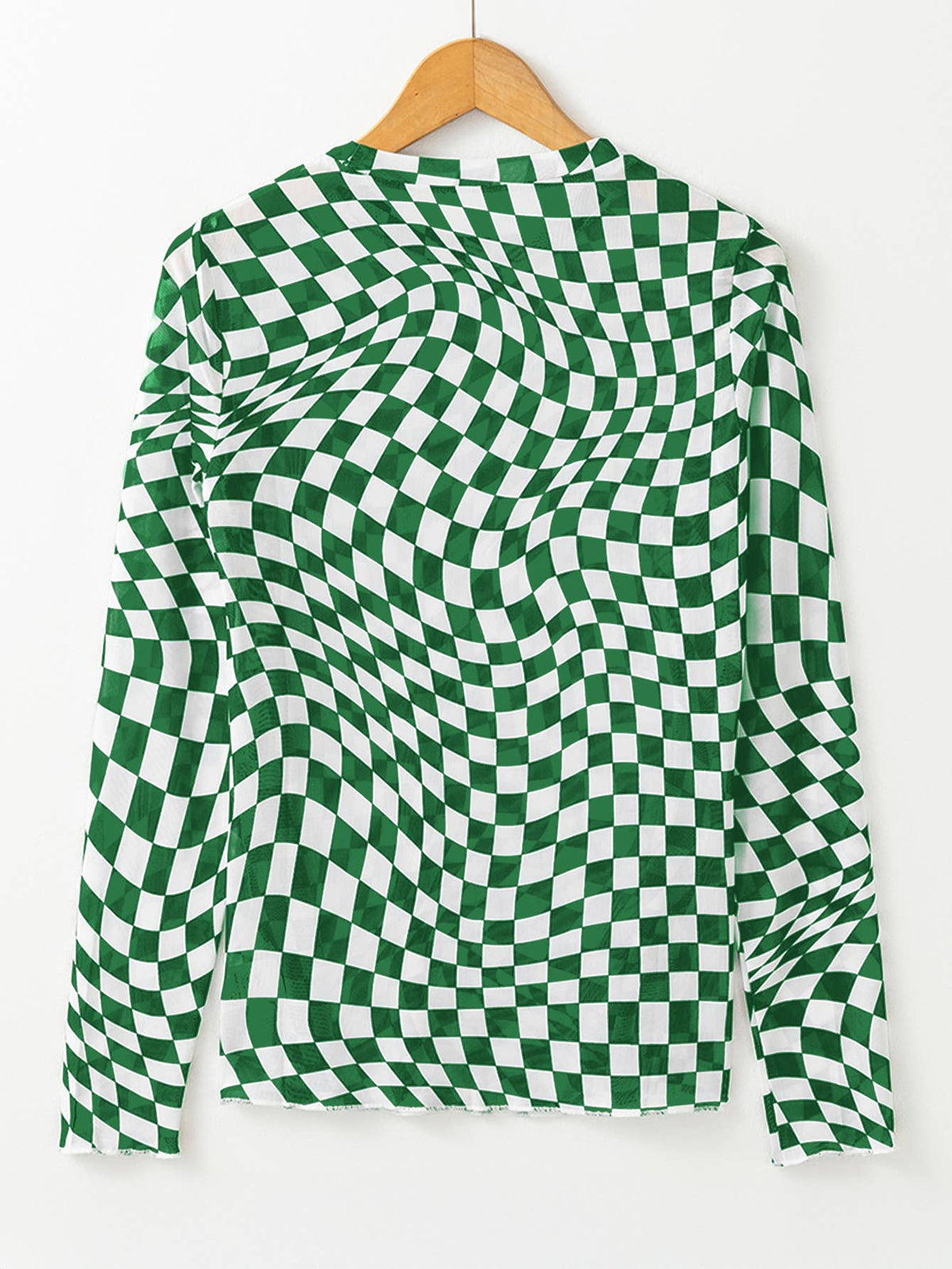 Checkered Mesh Mock Neck Top