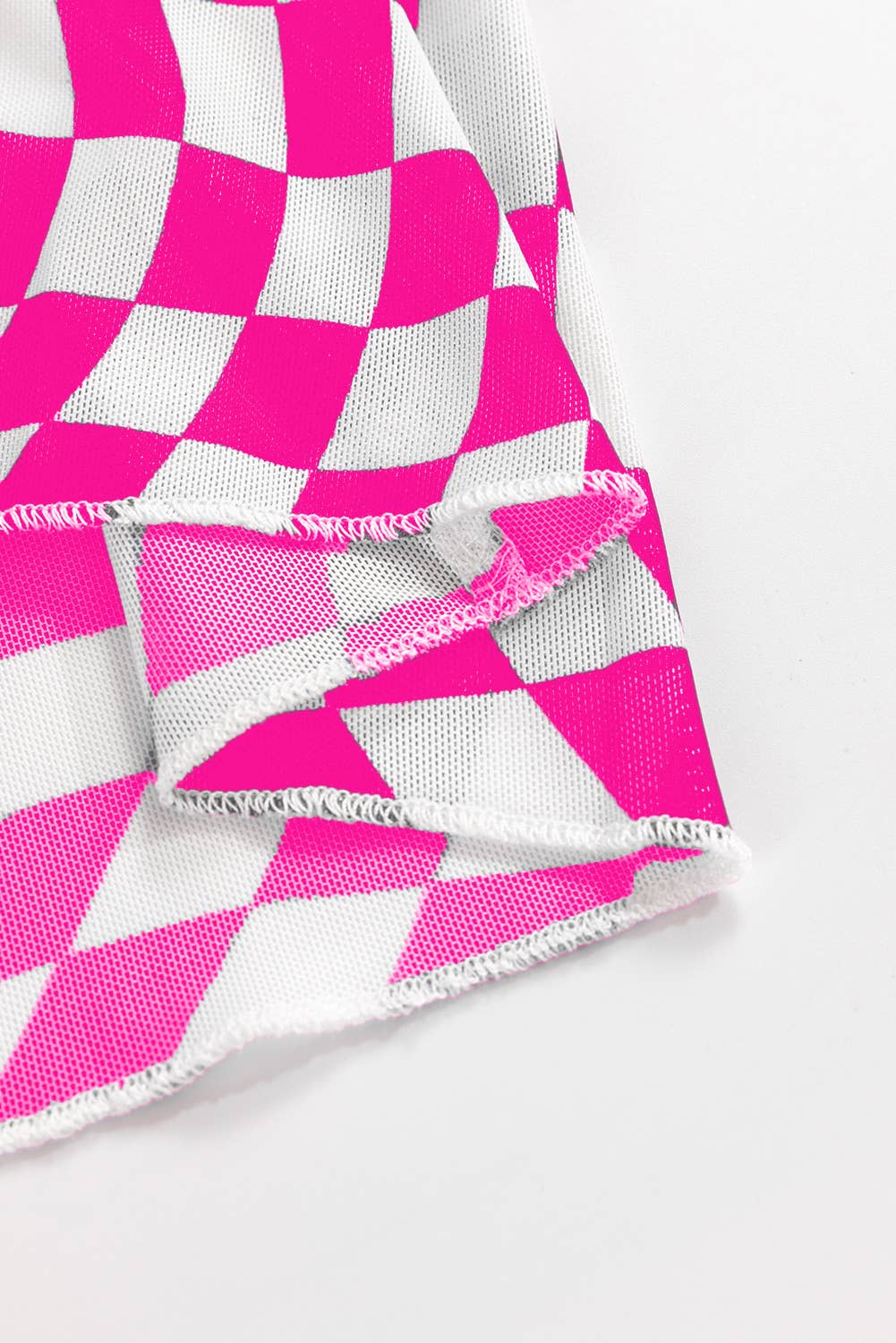 Checkered Mesh Mock Neck Top