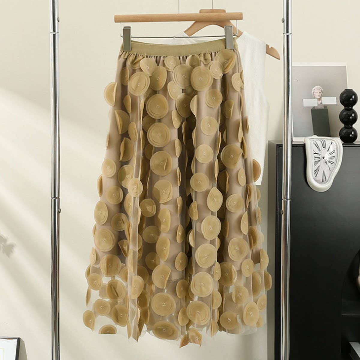 Three-Dimensional Floral Tulle Mesh Skirt