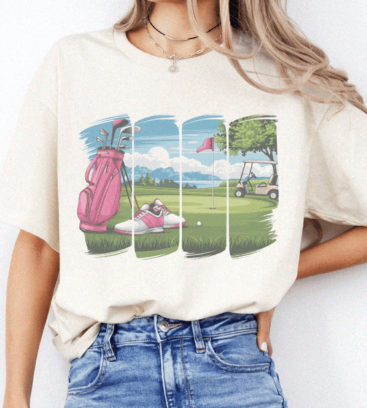 Golf Course Resort Country Club Pink Graphic Tee: Cream