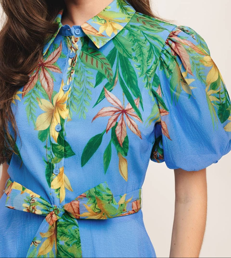 Blue Contemporary Printed Midi Dress