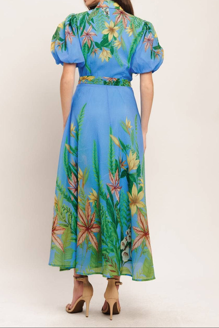 Blue Contemporary Printed Midi Dress