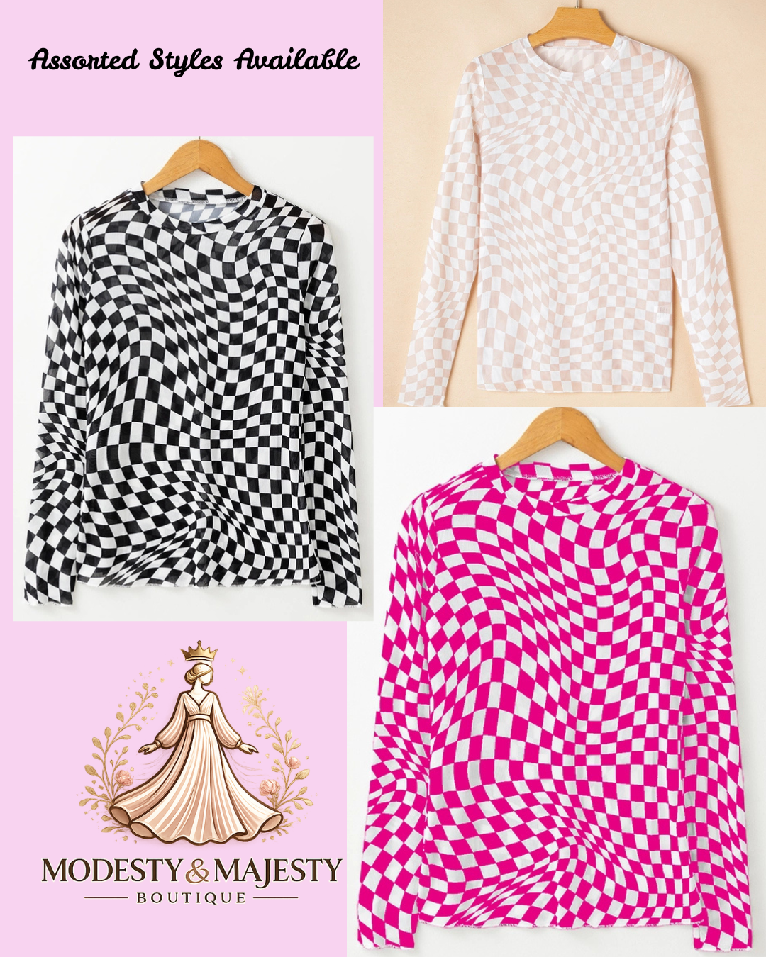 Checkered Mesh Mock Neck Top