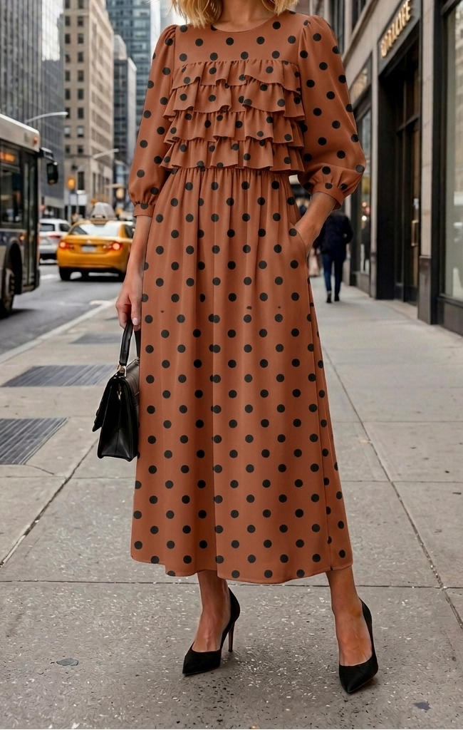 Autumn In Paris Polka Dot Ruffle Dress