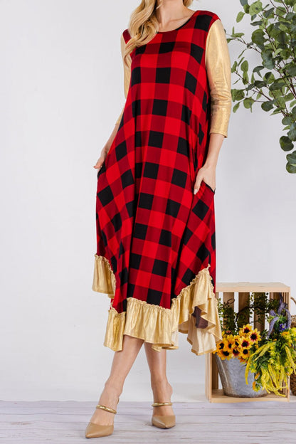 Plaid Ruffle Midi Dress – Multiple Colors