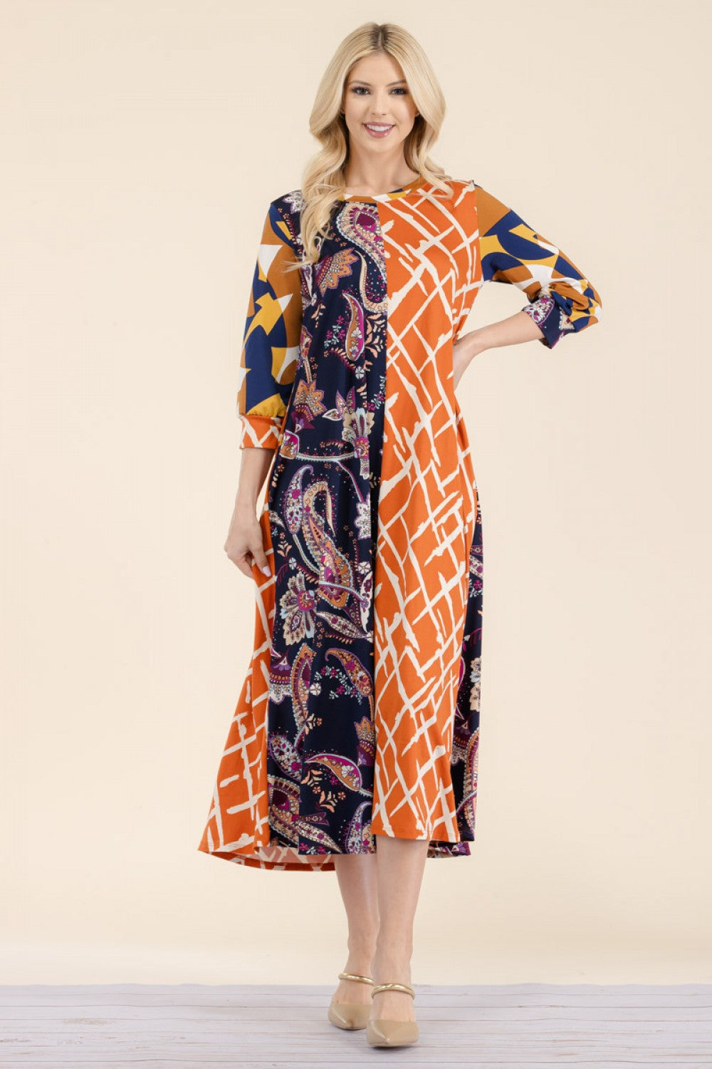 Plus Size Paisley Contrast Tent Midi-Dress