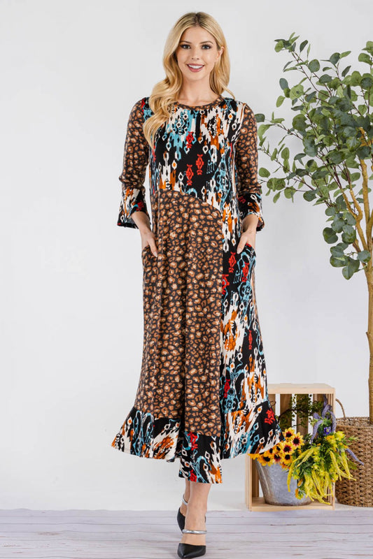 Animal Print Teal Empire Midi Dress