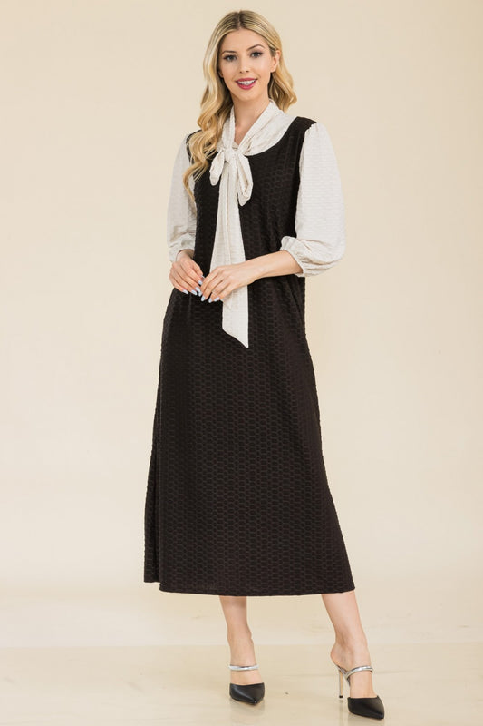Classic Honeycomb Bow Tie Midi Dress