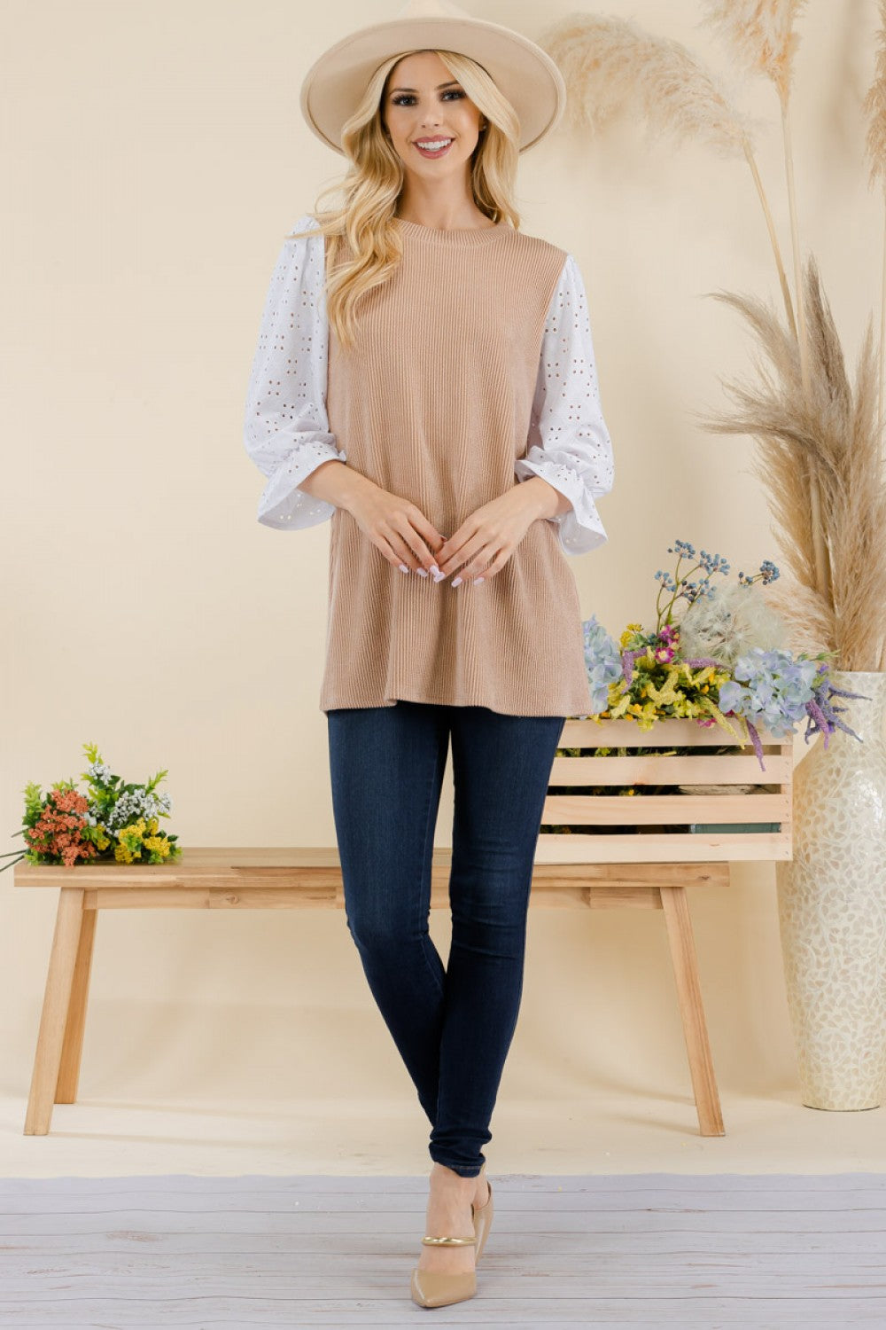 Classic Rib Top with 3/4 Eyelet Sleeves