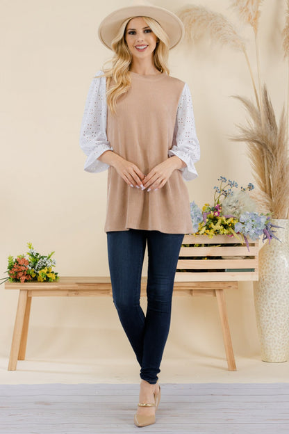 Classic Rib Top with 3/4 Eyelet Sleeves