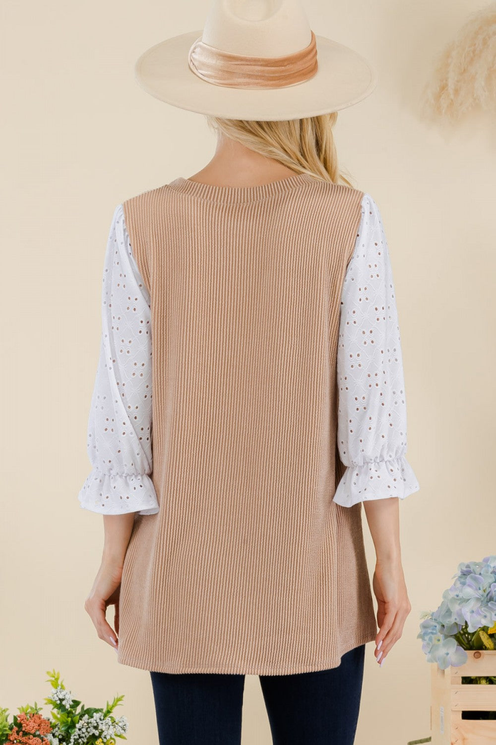 Classic Rib Top with 3/4 Eyelet Sleeves