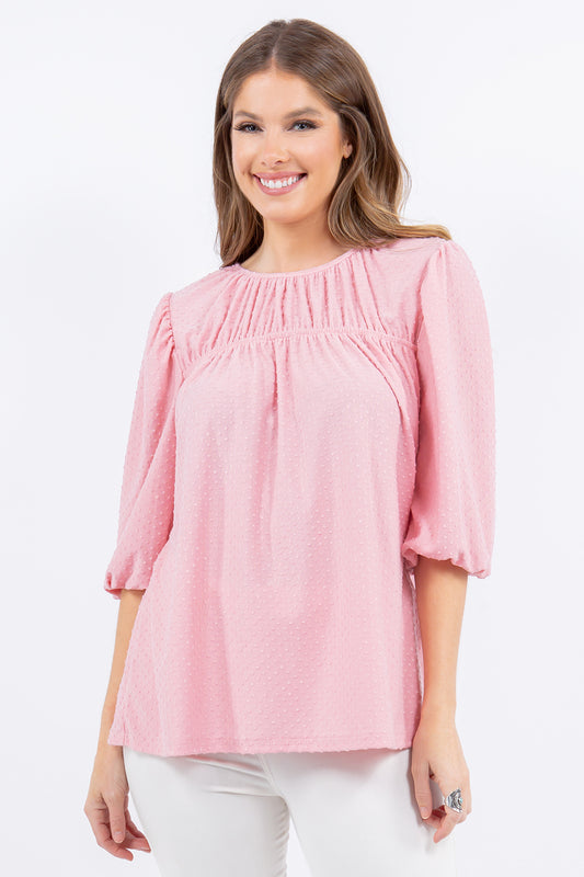 Top with Puff Sleeves and Bow Detail