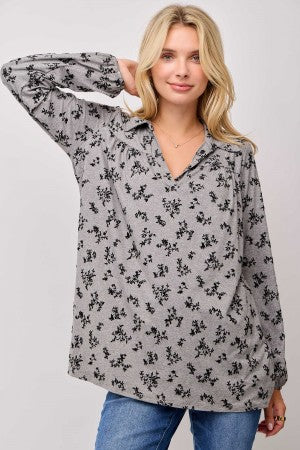Plus Size Women's Long Sleeve V-Neck Collar Top