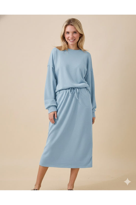 Soft Knit Long Sleeve Top and Skirt Set