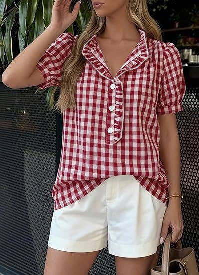 Country Charm Gingham Blouse
