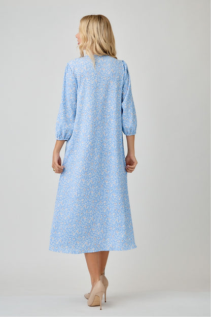 Floral Print Side Bow Dress with Puff Sleeve