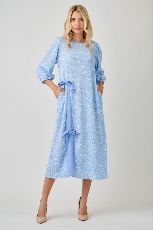 Floral Print Side Bow Dress with Puff Sleeve