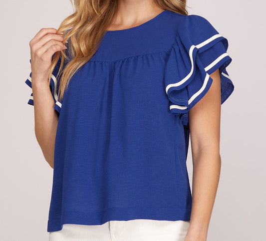Game Day Charm Ruffle Sleeve Top