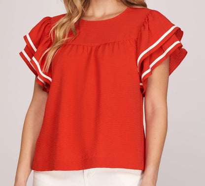 Game Day Charm Ruffle Sleeve Top