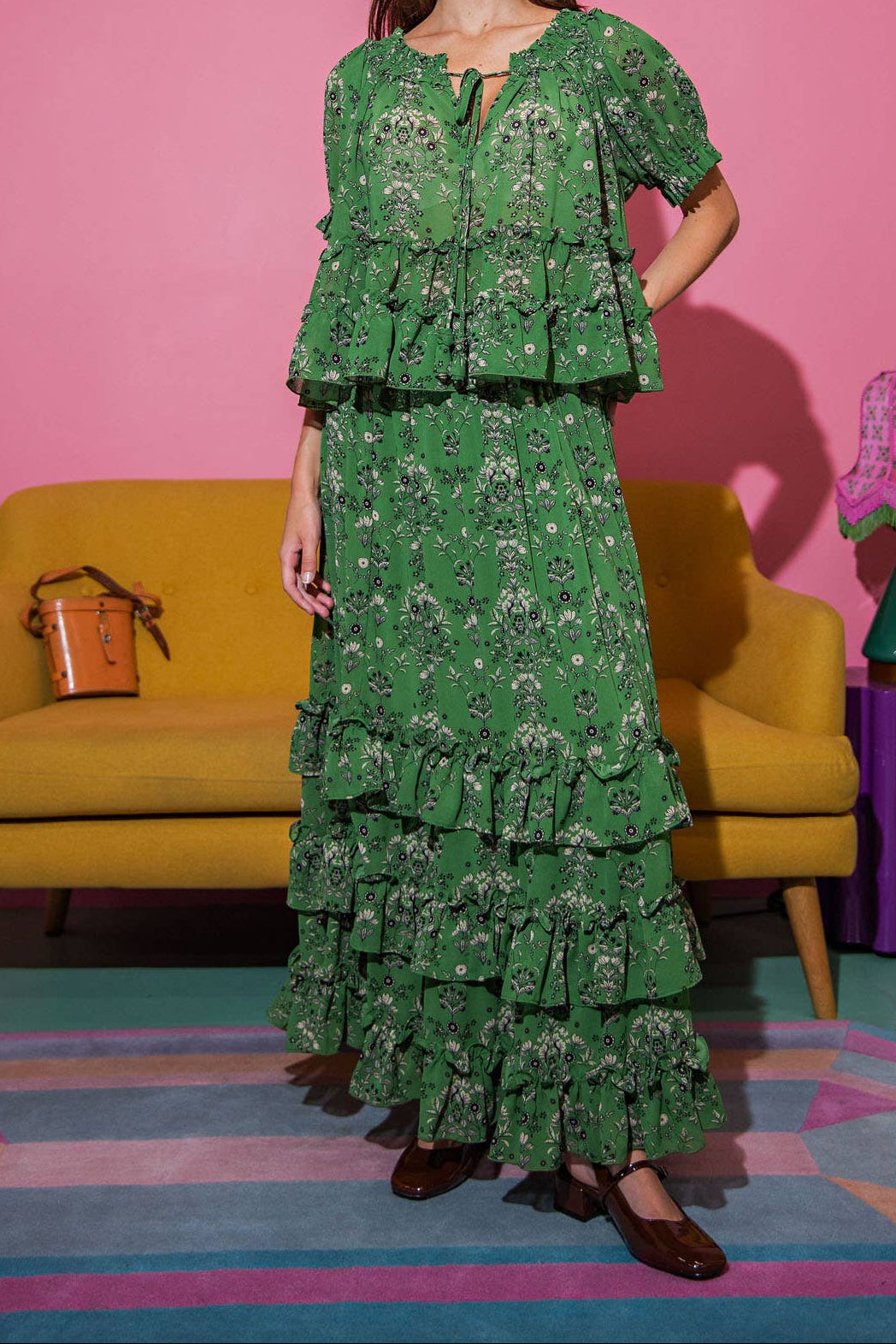 Garden Muse Ruffle Set | Puff Sleeve Top & Tiered Skirt