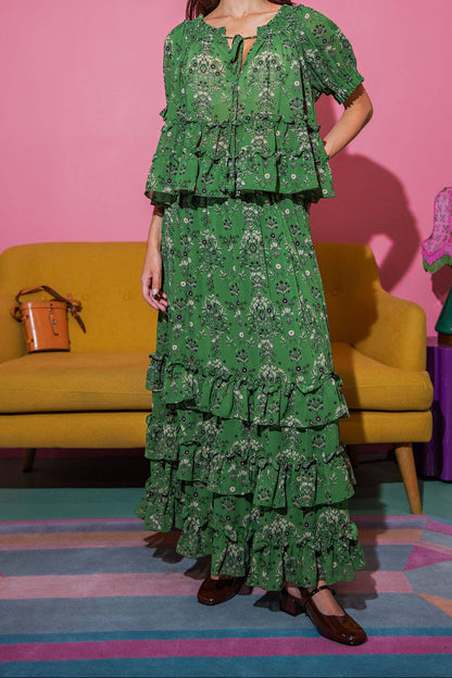 Garden Muse Ruffle Set | Puff Sleeve Top & Tiered Skirt