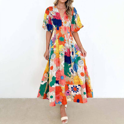 Garden Party Floral Puff Sleeve Midi Dress