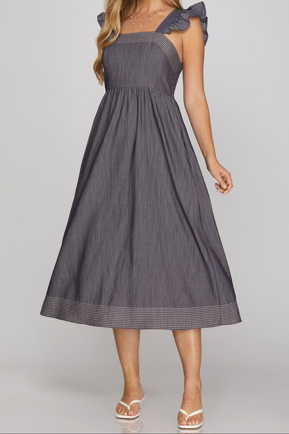Graceful Stitches Ruffle Strap Midi Dress