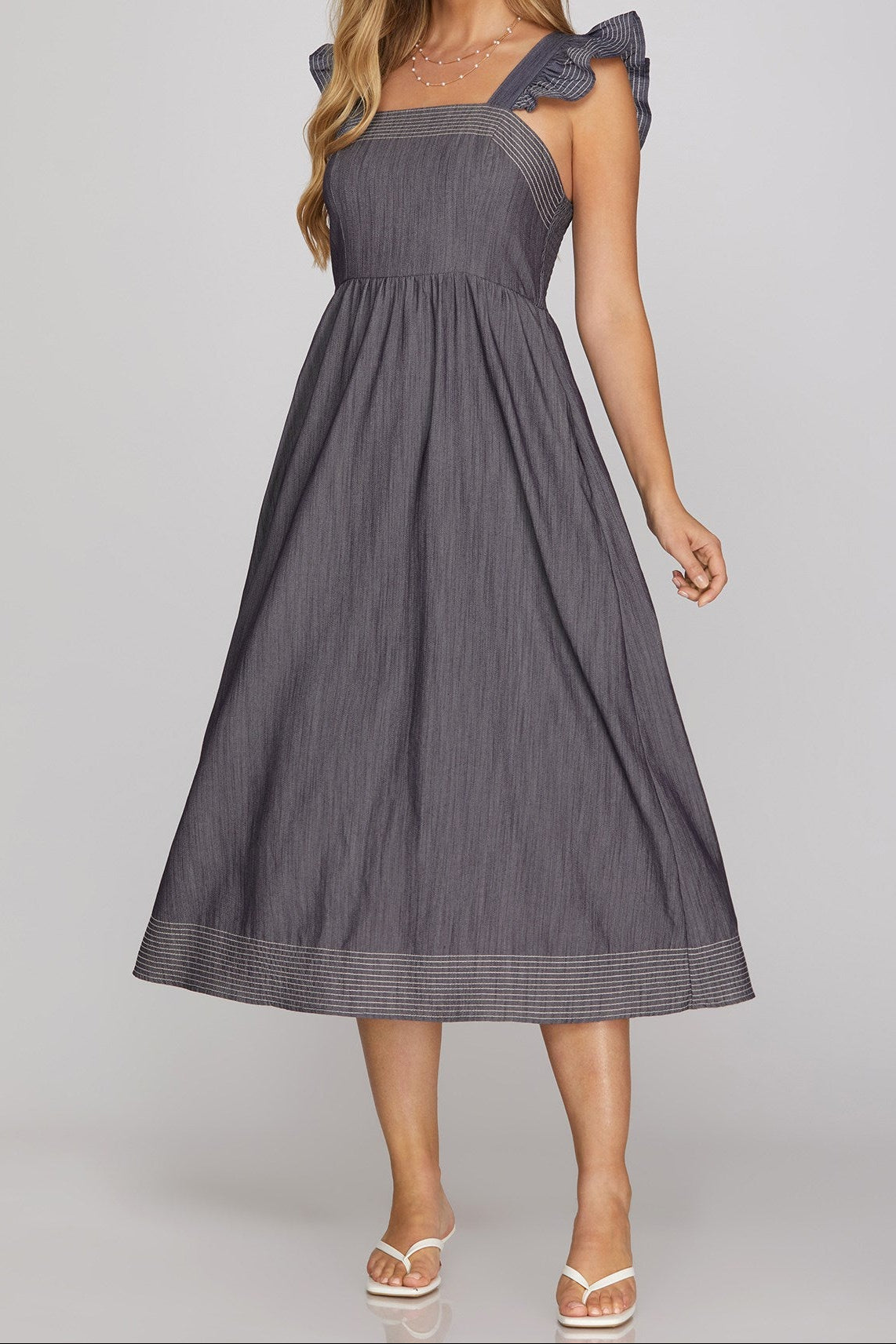 Graceful Stitches Ruffle Strap Midi Dress
