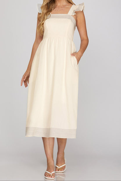 Graceful Stitches Ruffle Strap Midi Dress