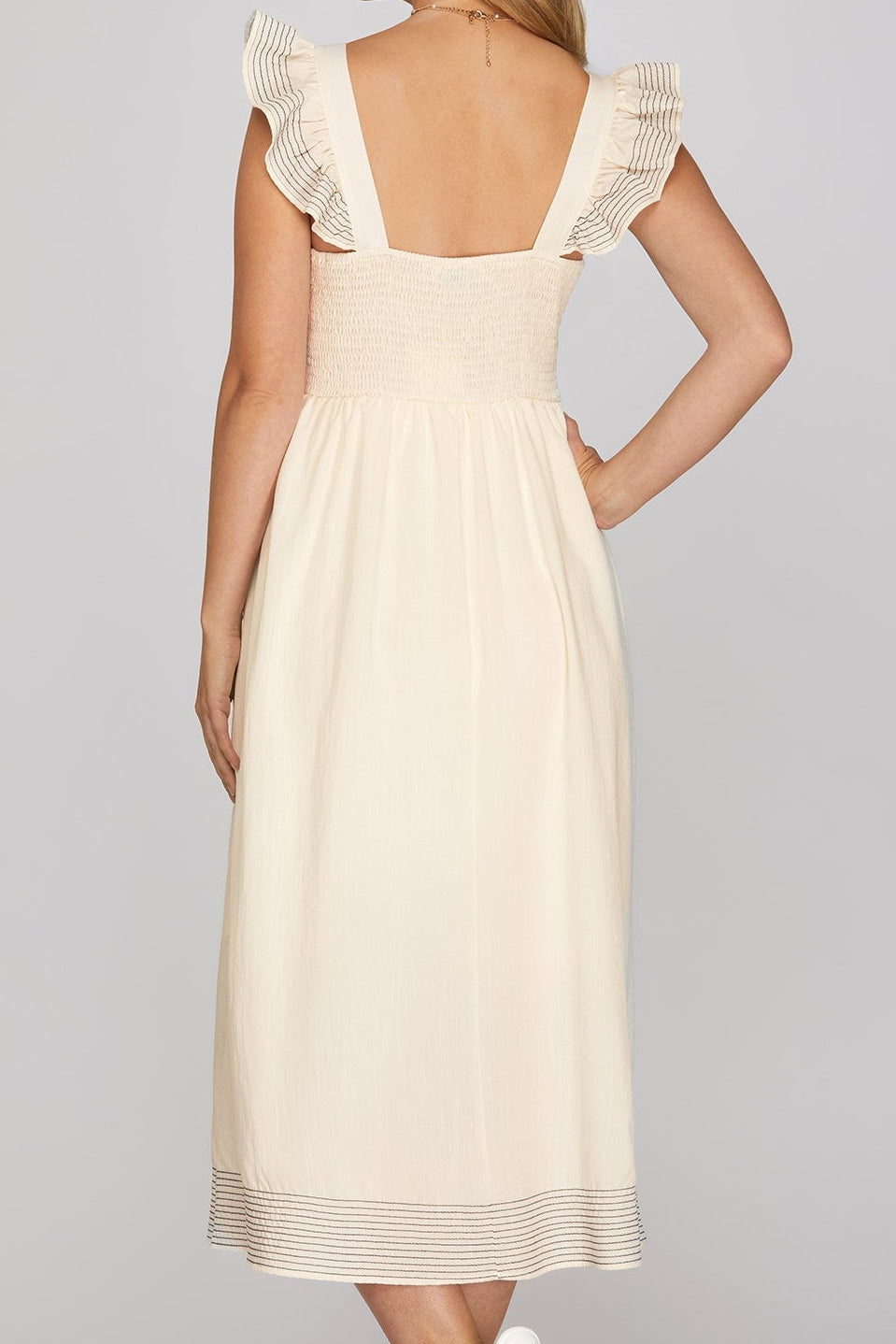 Graceful Stitches Ruffle Strap Midi Dress