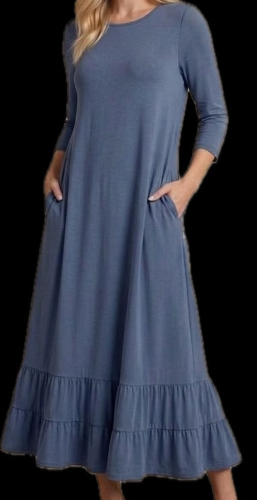 Women’s Modest 3/4 Sleeve Tiered Maxi Dress