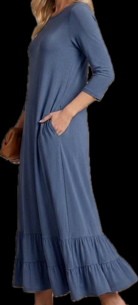 Women’s Modest 3/4 Sleeve Tiered Maxi Dress