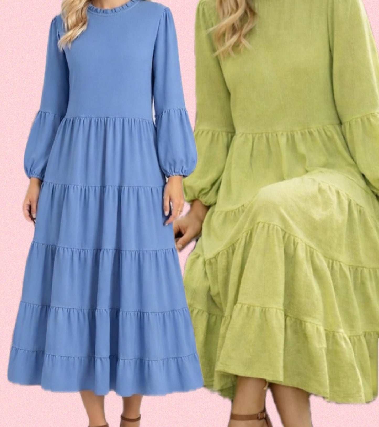 Textured Modest Tiered Maxi Dress with Long Sleeves