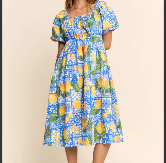 Santorini Lemon Midi Dress