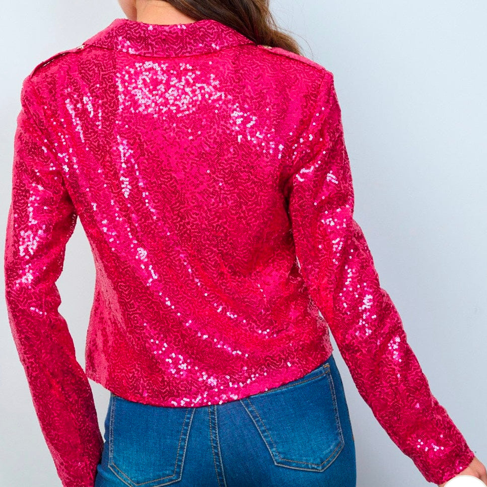 Women's Long Sleeve Zip Up Sequins Blazer